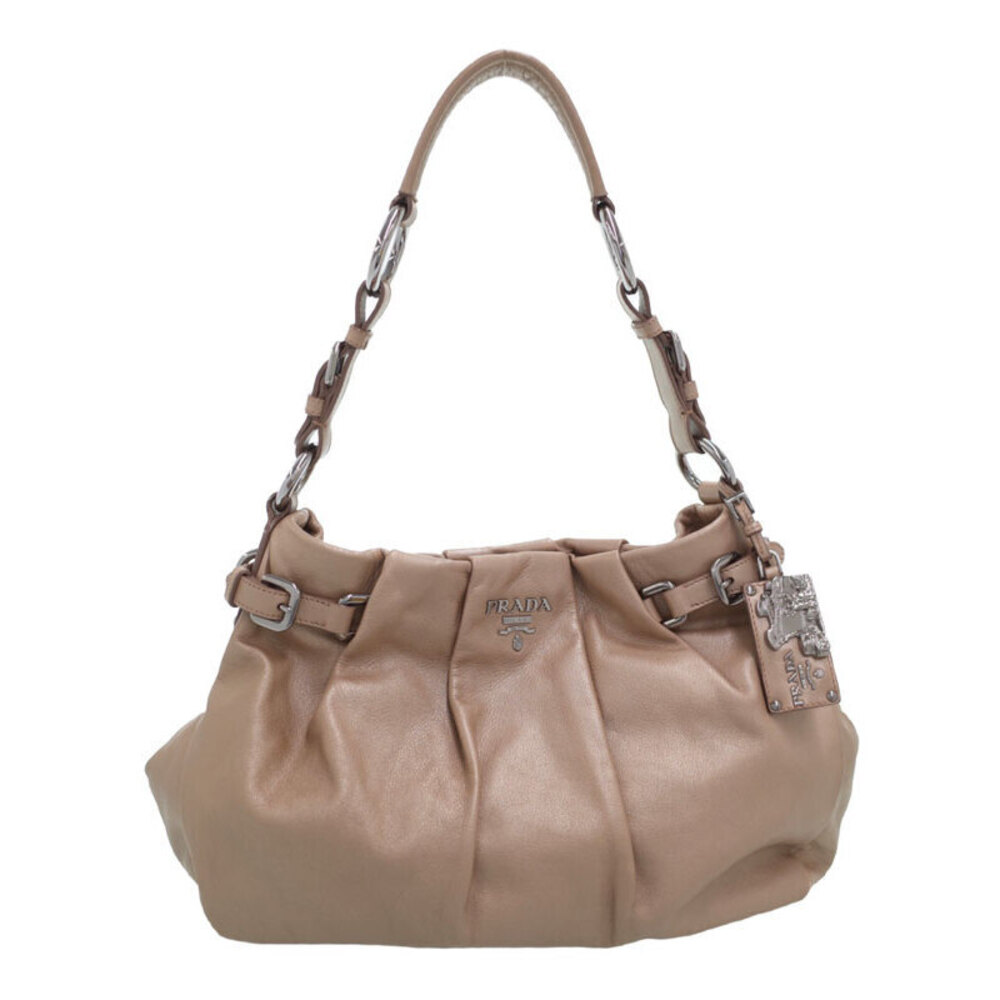 Prada Metallic Rose Pleated Leather Satchel fine leather pleated Beige Pink